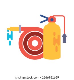 fire extinguisher with water hose on white background vector illustration design