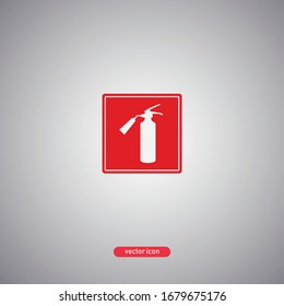 Icono blanco del extintor de incendios en una placa roja. Designación de medios para extinción de incendios. Ilustración vectorial.