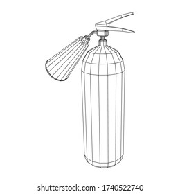 Fire extinguisher. Wireframe low poly mesh vector illustration.