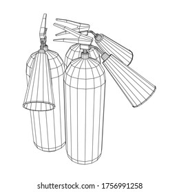 Fire extinguisher. Wireframe low poly mesh vector illustration.