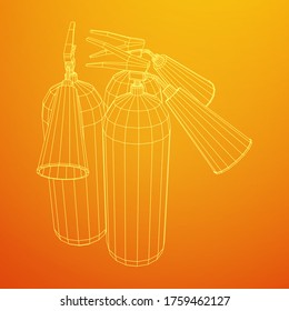 Extintor de incendios. Ilustración vectorial de malla baja de malla de malla de alambre.