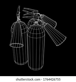Extintor de incendios. Ilustración vectorial de malla baja de malla de malla de alambre.