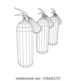 Extintor de incendios. Ilustración vectorial de malla baja de malla de malla de alambre.