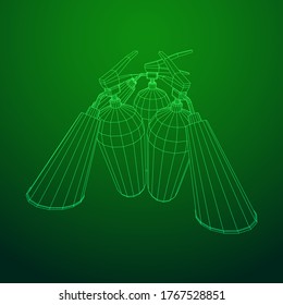 Fire extinguisher. Wireframe low poly mesh vector illustration.