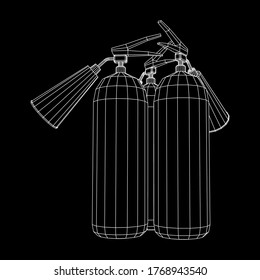Extintor de incendios. Ilustración vectorial de malla baja de malla de malla de alambre.