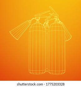 Fire extinguisher. Wireframe low poly mesh vector illustration.