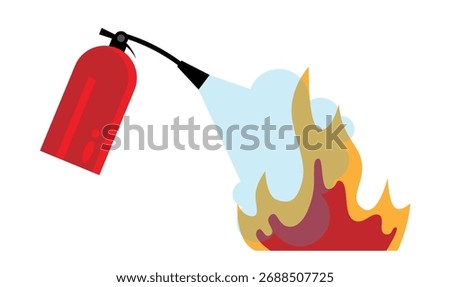 Fire Extinguisher in Work Flat Style Isolated on White. Fighting with flames and safety instructions vector art