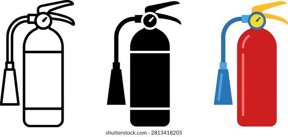 Fire extinguishers in different colors and styles for safety and emergency purposes