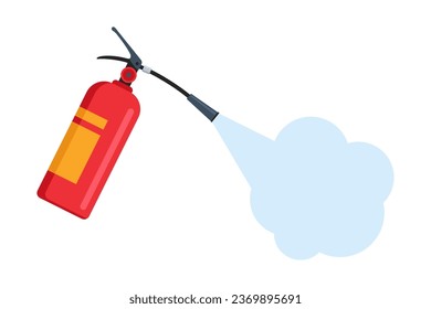 Ilustración de extinción de incendios. Manos con extintores de espuma de extinción rojos autónomos se derraman sobre el fuego con concepto de seguridad de campanas, advertencia protectora. Plantilla vectorial plana.