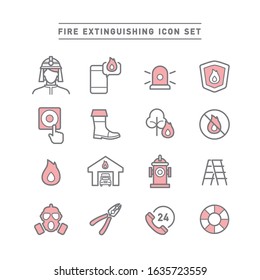 FIRE EXTINGUISHING LINE ICON SET