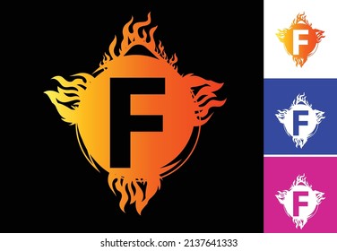 Fire F letter logo and icon design template