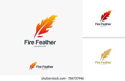 Fire Feather logo designs concept, Writer logo designs template, Feather logo symbol