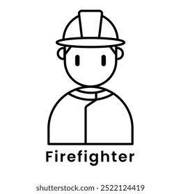 Fire fighter avatar character outline design style, Editable vector stroke outline.