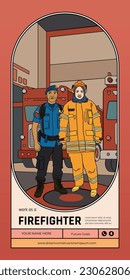 fire fighter avatar hand drawn illustration design layout idea