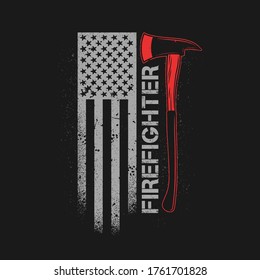 Fire Fighter Axe With American Flag Grunge