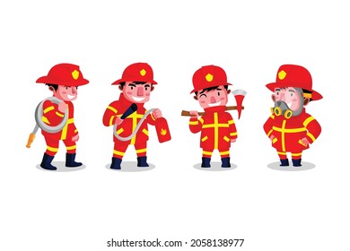 Fire Fighter Cartoon Character Set Stock Vector (Royalty Free) 2058138977