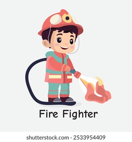 Fire Fighter Cartoon Illustration for Kids - Learn About Firefighting Professions - Perfect for Posters, Learning Cards, and T-Shirts