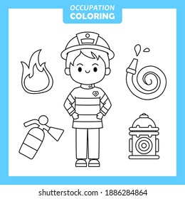 Fire Fighter - Character vector illustration of job occupation coloring page