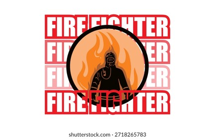 Luchador de bomberos en el logotipo del círculo, silueta de las grandes Ilustraciones vectoriales del rescate del fuego