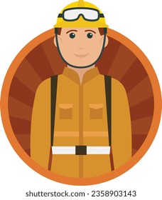 Fire Fighter Costume Concept, first responder or fireman Vector Round Icon Design, Professional uniform Symbol, Professional character occupations sign, Labor Day people Stock illustration