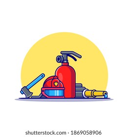 Fire Fighter Equipment Cartoon Vector Icon Illustration. Fire Fighter Icon Concept Isolated Premium Vector. Flat Cartoon Style