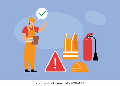 Fire fighter equipment checking vector illustration