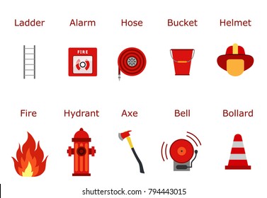 Fire fighter equipment. Flat desing illustration