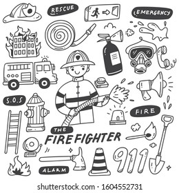 Fire Fighter and Equipments Doodles  