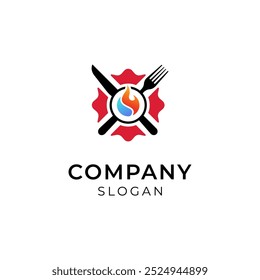 Vetor de logotipo de restaurante de comida de combate a incêndios, modelo de design de logotipo do corpo de bombeiros