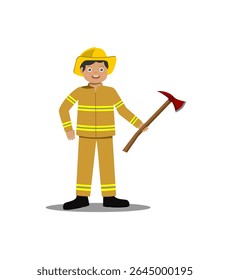 Fire fighter hold an axe isolated on white background