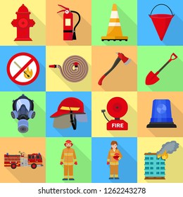 Fire fighter icon set. Flat set of fire fighter vector icons for web design