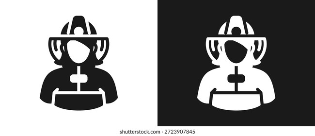 Fire Fighter Icon Set Glyph In White And Black Background