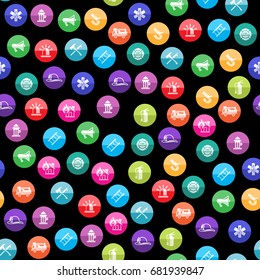 Fire fighter icons in color circles. Seamless pattern. Background vector illustration.