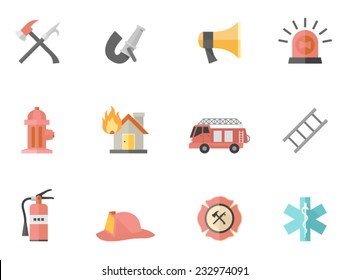 Fire fighter icons in flat colors style.