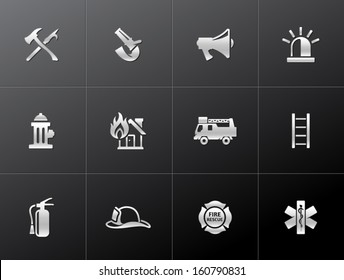 Fire fighter icons in metallic style