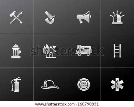 Fire Fighter Icons Metallic Style Stock Vector (Royalty Free) 160790831