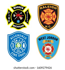 Fire Fighter Logo. Badge Of Fire Department Symbol. Isolated On White Background. Vector Eps 10