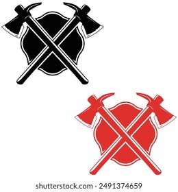 Fire fighter logo design with crossed axe. Fire fighter emblem design	