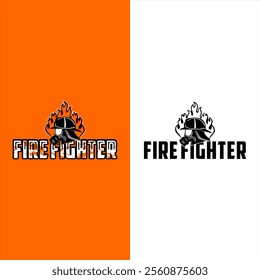 fire fighter logo with fire symbol and fire extinguisher hat