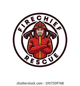 Fire Fighter Mascot Logo Illustration 