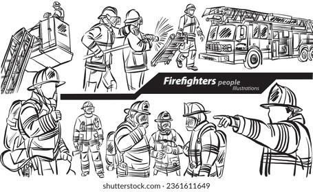 fire fighter people career profession work doodle design drawing vector illustration