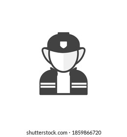 Fire fighter sign. Man officer. Royal guard figure. Human dummy profile. Flat minimalist design. white Gray vector. product brand service label banner board display. App icon