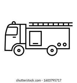 Fire Fighter Transport Concept, Truck Side View With Stair Case Vector Icon, Rescue Service Design