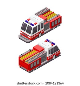 fire fighter truck isometric illustration vector design