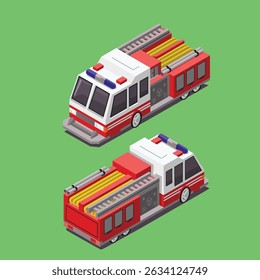 fire fighter truck isometric illustration vector design