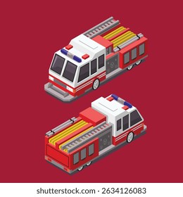 fire fighter truck isometric illustration vector design