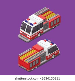 fire fighter truck isometric illustration vector design