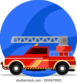 Fire Fighter Truck with Ladder Flat Cartoon