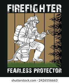 Fire Fighter T-Shirt Design With Vector And Elements