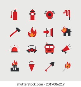 Fire Fighter Vector Icon Set Safety Equipment Emergency